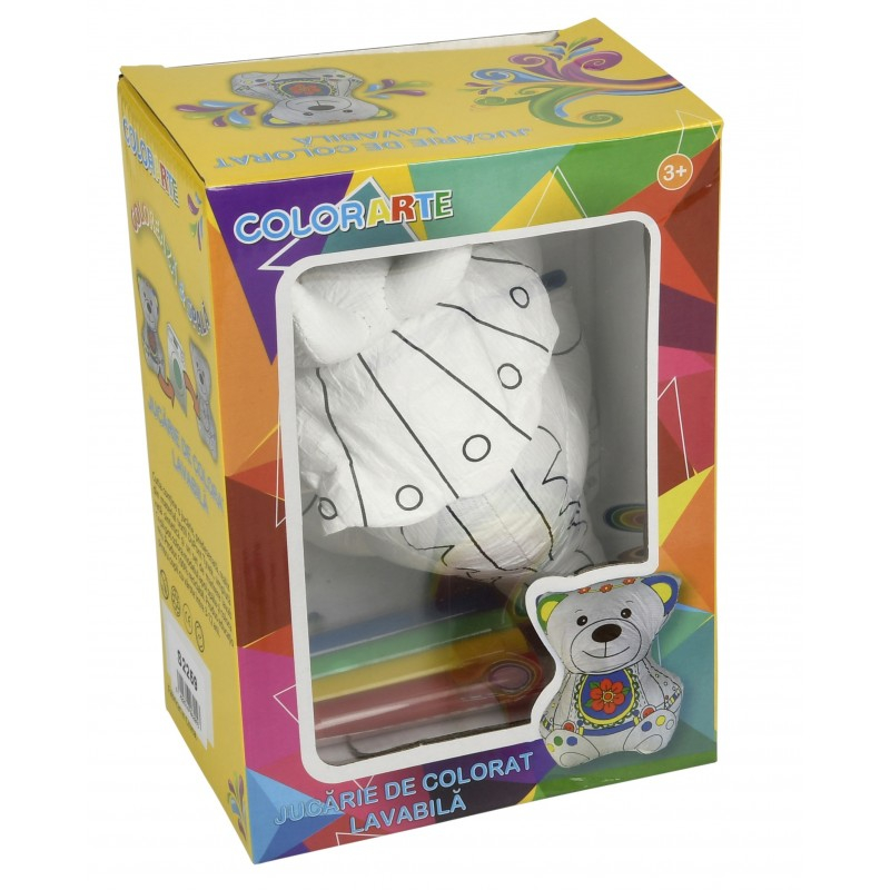 Set Jucarie vatelina pentru colorat lavabila + Carioci Keyroad Washable, 6 culori - 20x14cm - dinozaur, Colorarte [3]