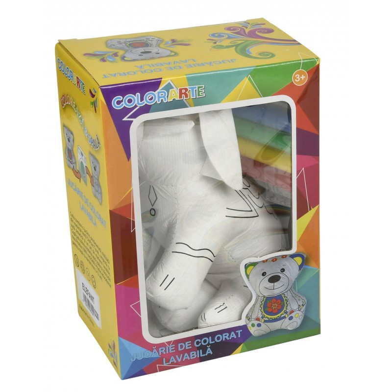 Set Jucarie vatelina pentru colorat lavabila + Carioci Keyroad Washable, 6 culori - 20x14cm - elefant, Colorarte [3]
