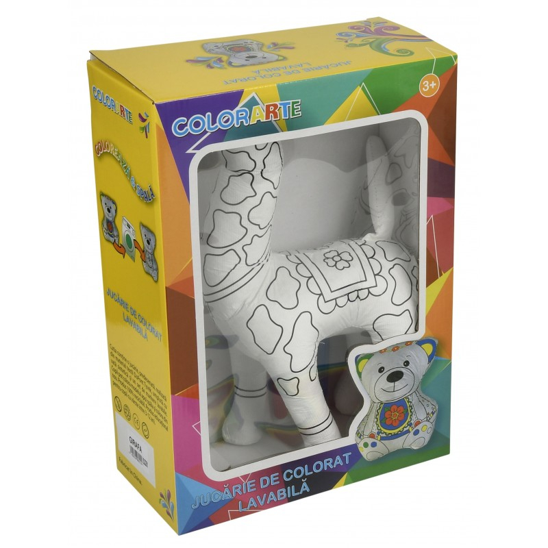 Set Jucarie vatelina pentru colorat lavabila + Carioci Keyroad Washable, 6 culori - 34x24cm - girafa, Colorarte [3]
