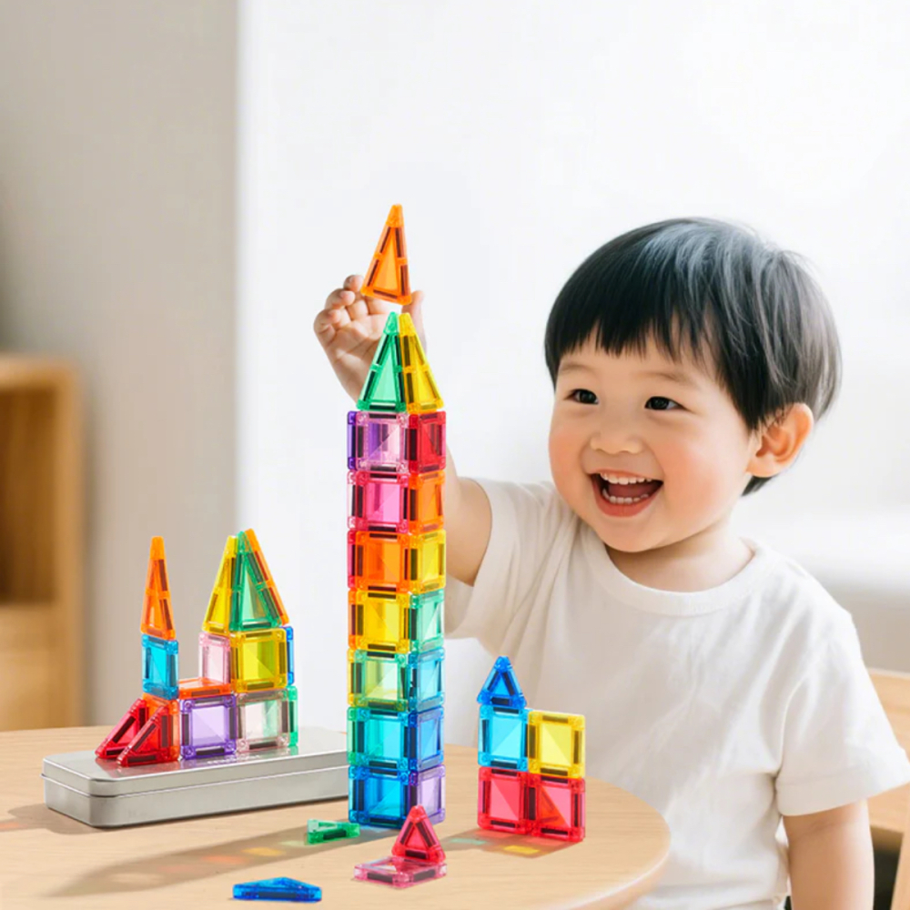 Set Magnetic Mideer Mini Tiles, Joc de Constructie cu 66 Piese Mixte [3]