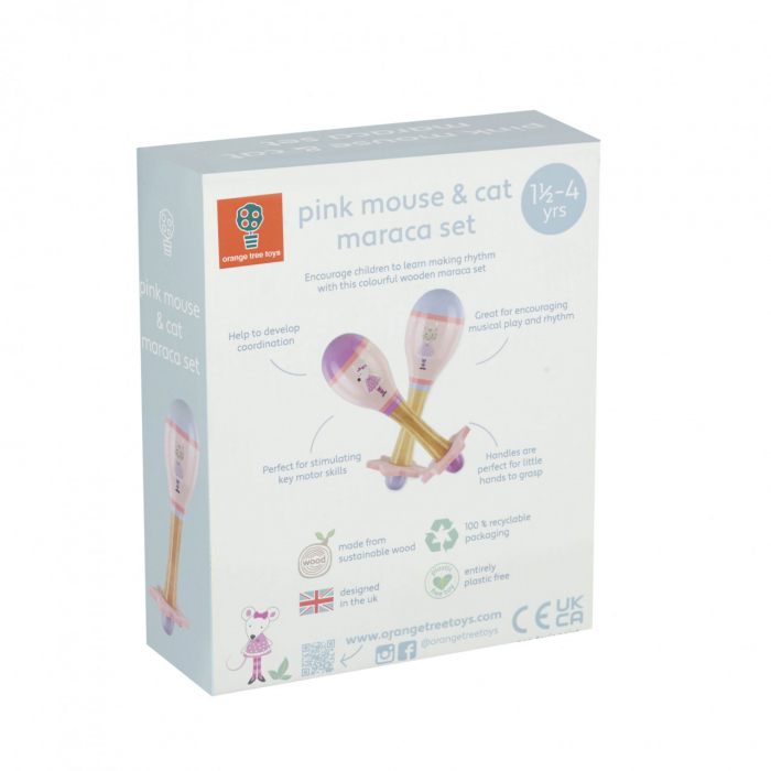 Set maracas, frumos imprimate, cu soricel si pisica, Orange Tree Toys, varsta 1 - 3, 3 - 6 ani, Fata [3]