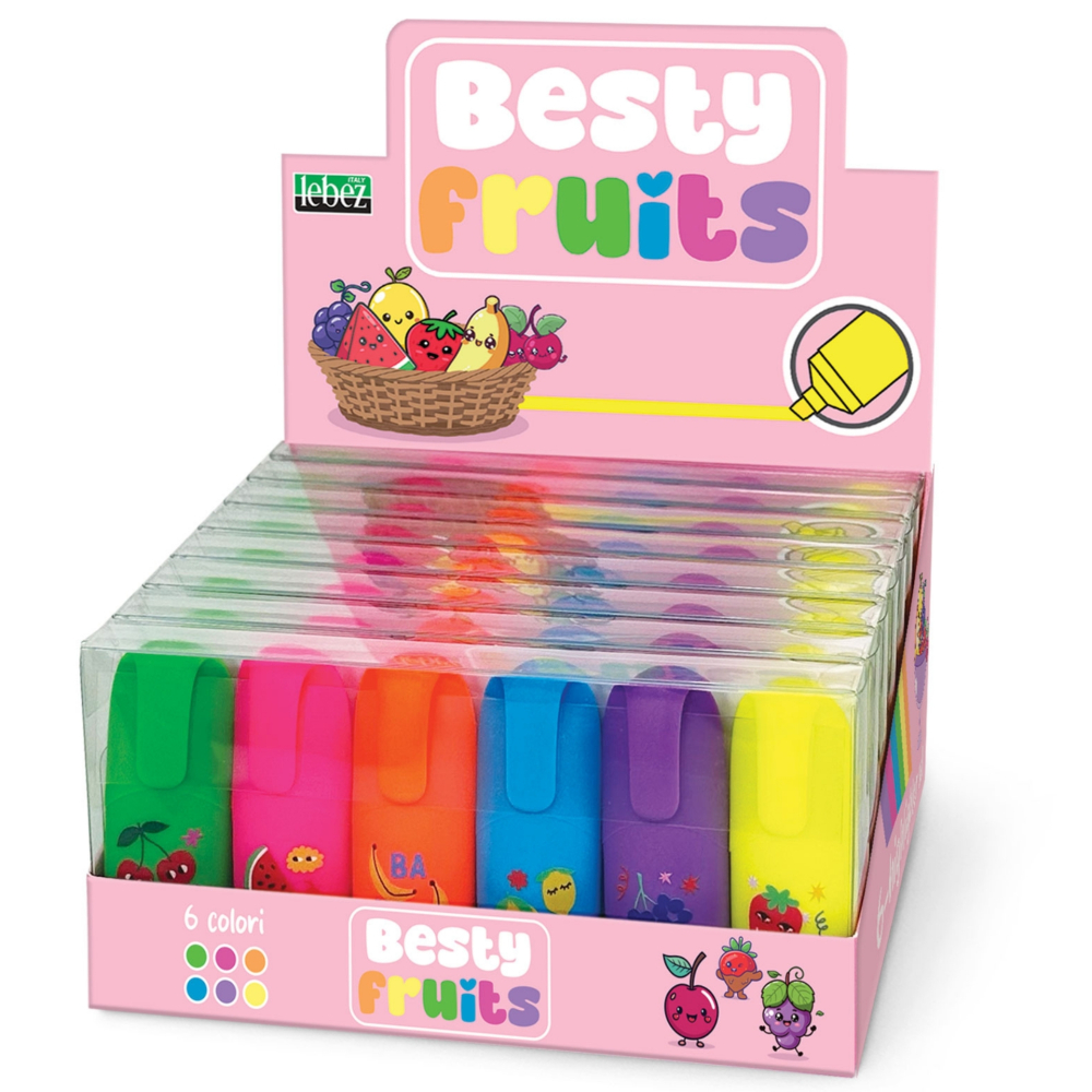 Set marker evidențiator fluo Besty Fruits, 6 culori (6 buc/blister, 8 buc/display) [1]