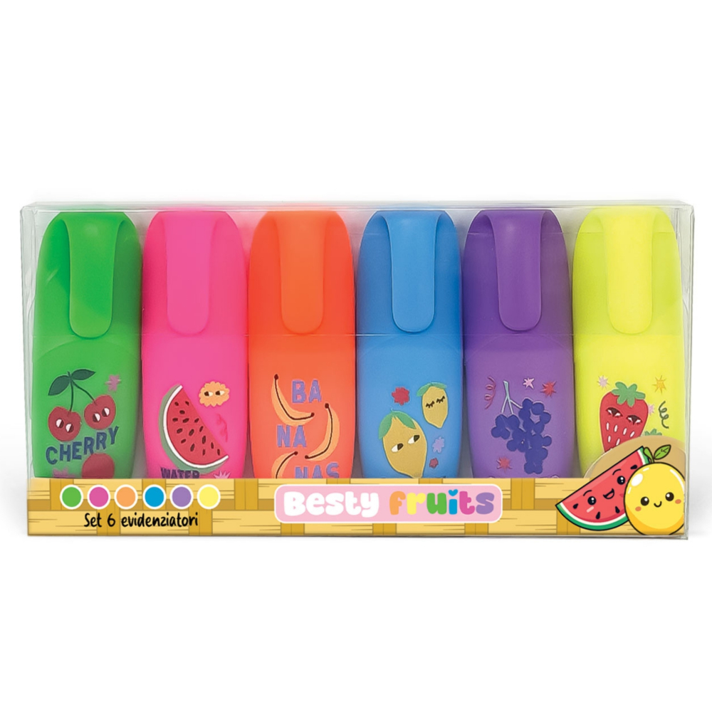 Set marker evidențiator fluo Besty Fruits, 6 culori (6 buc/blister, 8 buc/display) [2]