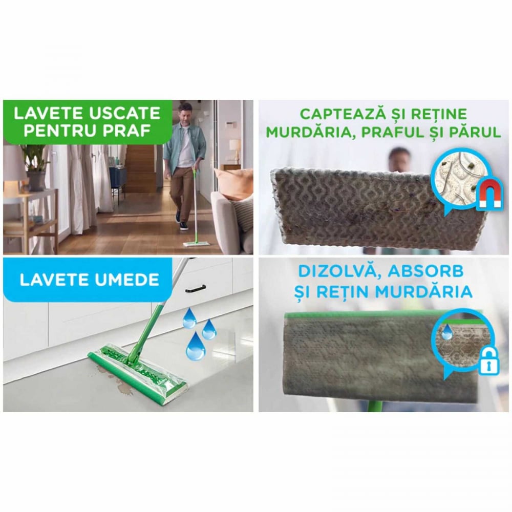 Set mop plat Swiffer Dry + Wet cu 11 rezerve - curatare umeda si uscata [2]