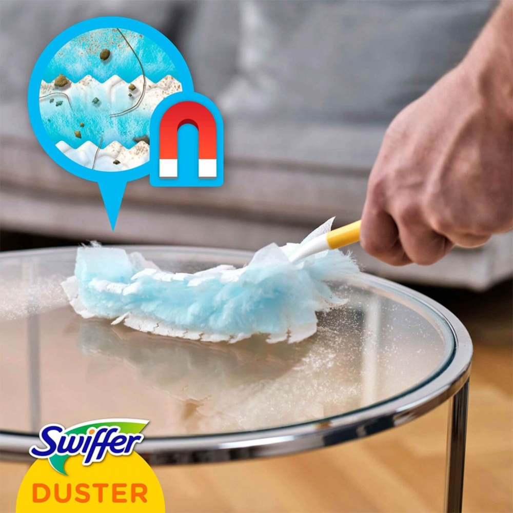 Mop uscat Swiffer cu pamatuf si 8 lavete Trap Lock – Set complet curatenie [10]