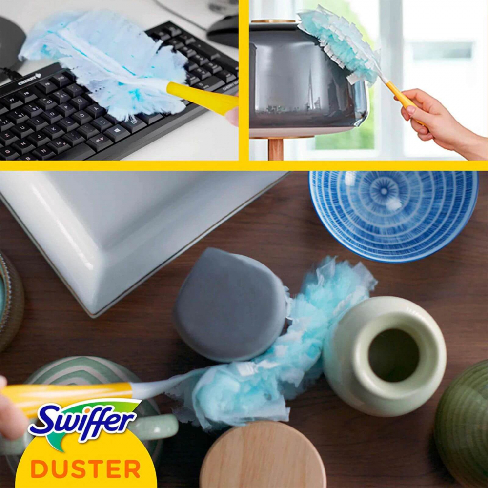 Mop uscat Swiffer cu pamatuf si 8 lavete Trap Lock – Set complet curatenie [6]