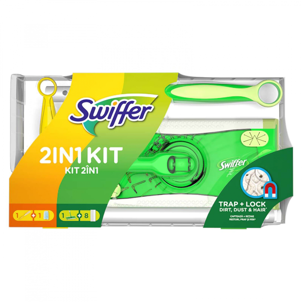 Mop uscat Swiffer cu pamatuf si 8 lavete Trap Lock – Set complet curatenie [2]