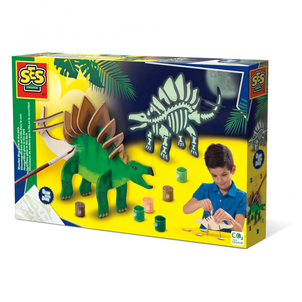 Set pentru copii cu un dinozaur din piese si vopsea fluorescenta [5]