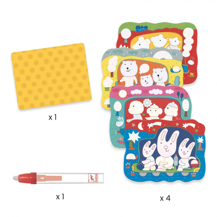 Set pictura cu apa, 4 planse ilustrate si stilou, Catelusi [2]