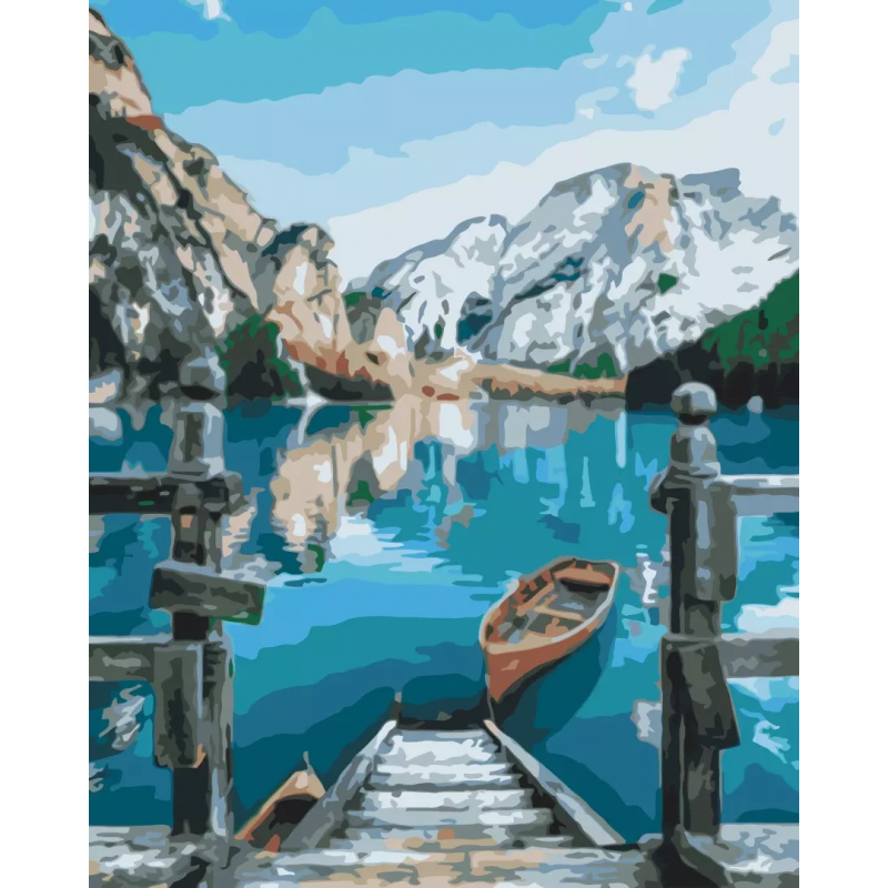Set pictura pe numere 30x40cm, Brushme - Barca pe lacul Braies - pensule, culori, RBS29450 [2]