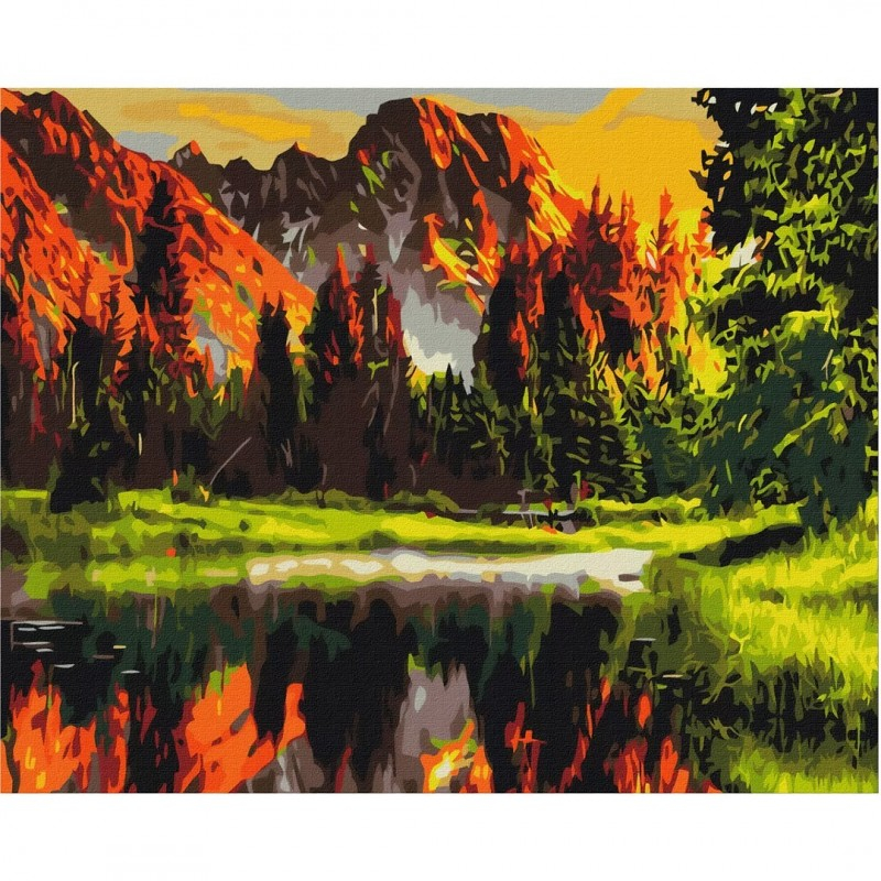 Set Pictura pe numere 40x50cm, Brushme - Apus de soare la munte - panza, cadru de lemn, pensule, culori acrilice, BS3348 [2]
