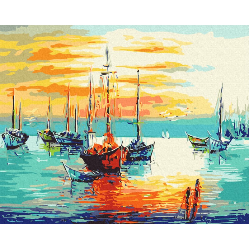Set Pictura pe numere 40x50cm, Brushme - Barci pe mare - panza, cadru de lemn, pensule, culori acrilice, BS52196 [2]
