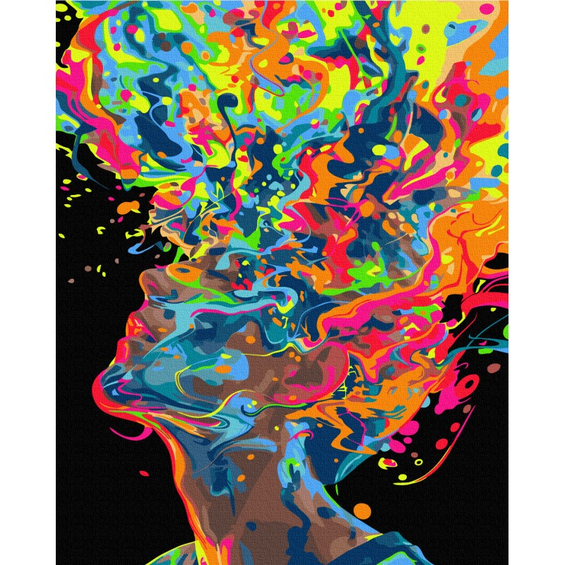Set pictura pe numere 40x50cm, Brushme - Fata colorata - panza neagra, pensule, culori, BSB0030 [2]
