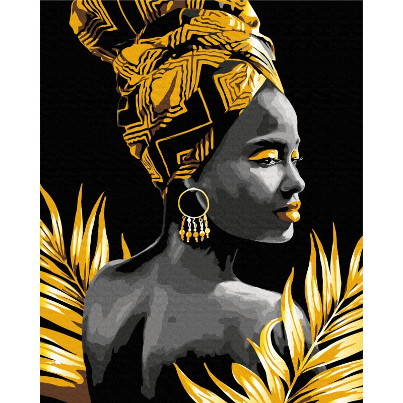 Set pictura pe numere 40x50cm, Brushme - Femeia din Africa - panza neagra, pensule, culori, BSB0013 [2]