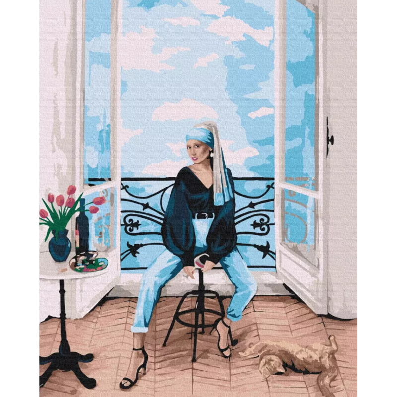 Set pictura pe numere 40x50cm, Brushme - Femeia pe scaun - pensule, culori, BS52762 [2]