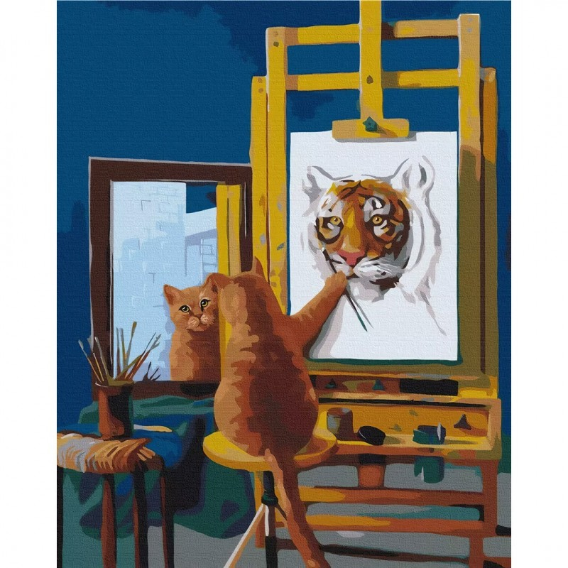 Set Pictura pe numere 40x50cm, Brushme - Motanul pictor - panza, cadru de lemn, pensule, culori acrilice, BS53459 [2]
