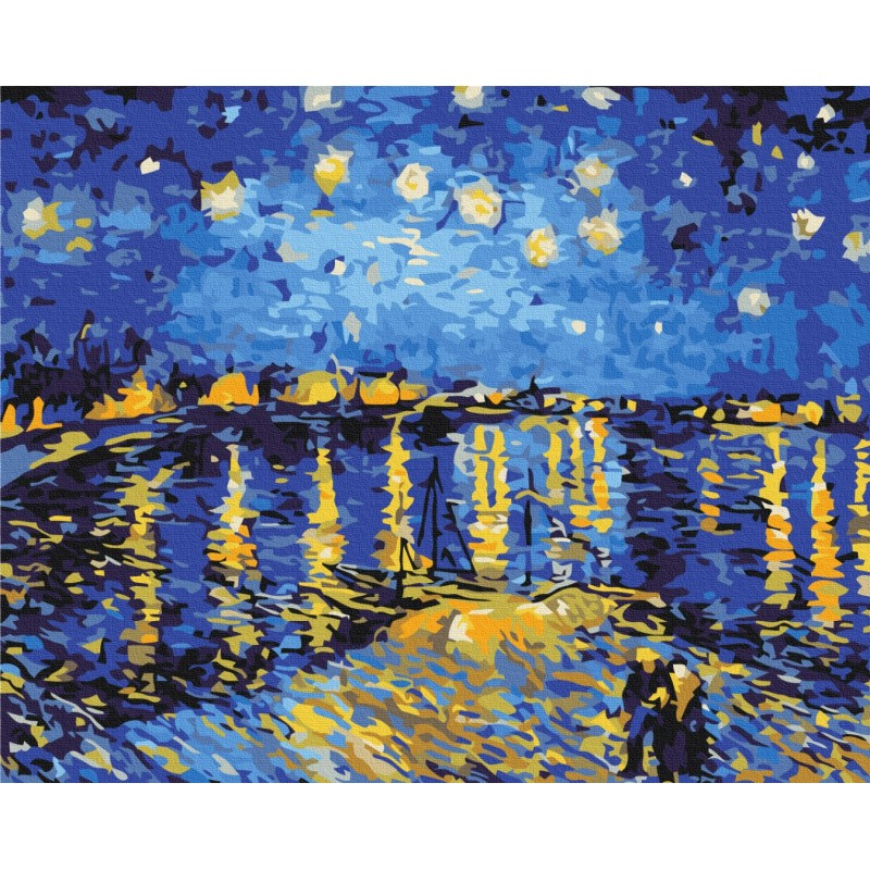 Set Pictura pe numere 40x50cm, Brushme - Noapte instelata la Rohne, Van Gogh - panza, cadru lemn, pensule, culori, BS323 [2]