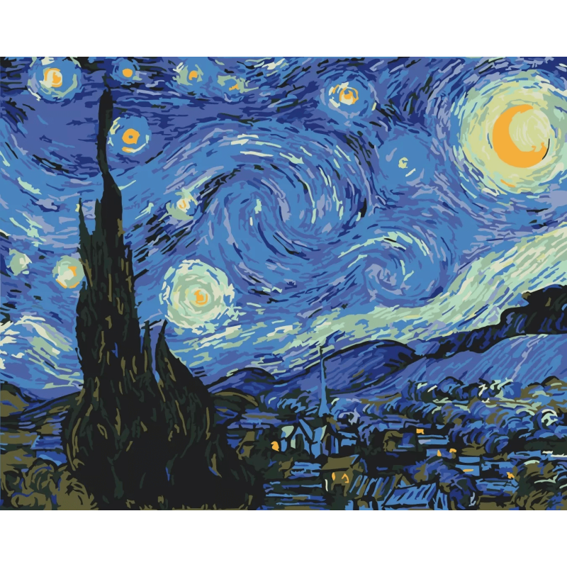 Set pictura pe numere 40x50cm, Brushme - Noaptea instelata - pensule, culori, BS4756 [2]