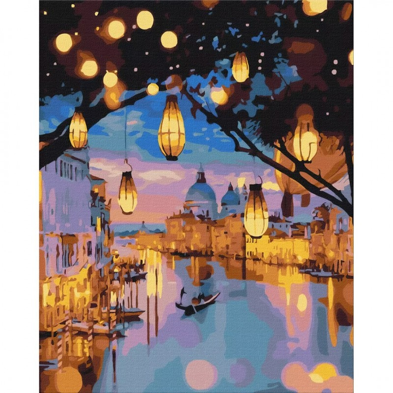Set Pictura pe numere 40x50cm, Brushme - Noaptea la Venetia - panza, cadru de lemn, pensule, culori acrilice, BS24915 [2]