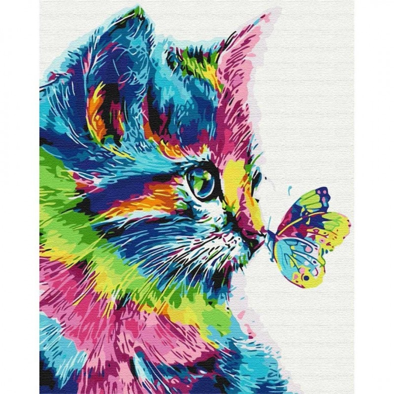 Set pictura pe numere 40x50cm, Brushme - Pisica colorata - pensule, culori, BS31326 [2]