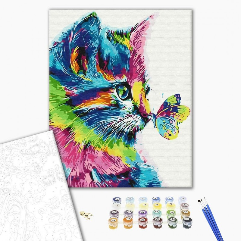 Set pictura pe numere 40x50cm, Brushme - Pisica colorata - pensule, culori, BS31326 [1]