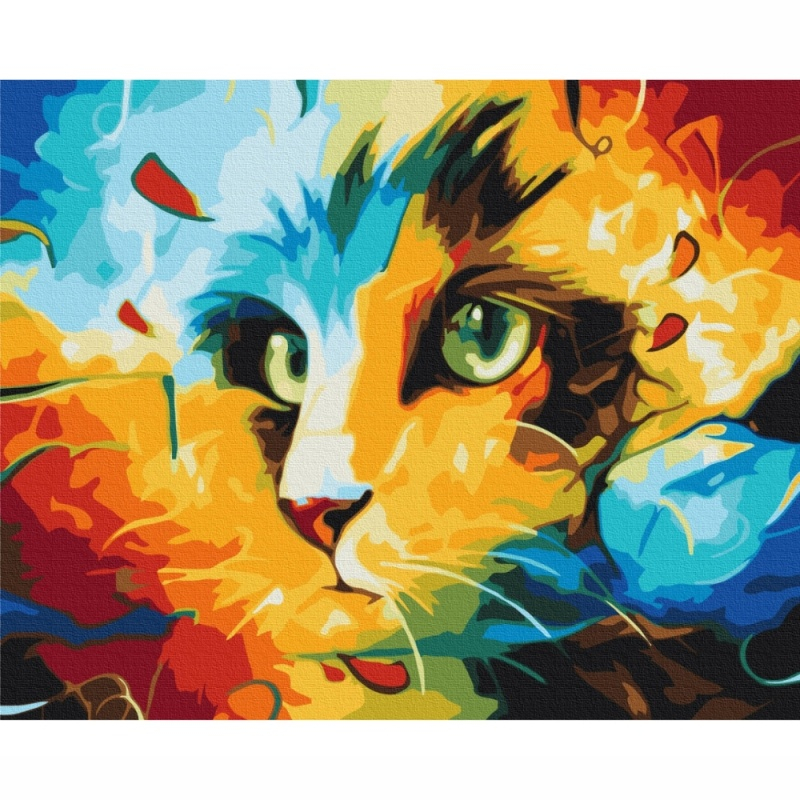Set pictura pe numere 40x50cm, Brushme - Pisica in culori - pensule, culori, BS51413 [2]