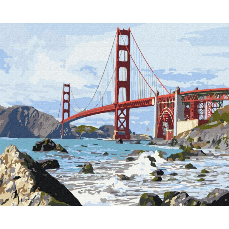 Set Pictura pe numere 40x50cm, Brushme - Podul San Francisco - panza, cadru de lemn, pensule, culori acrilice, BS7979 [2]