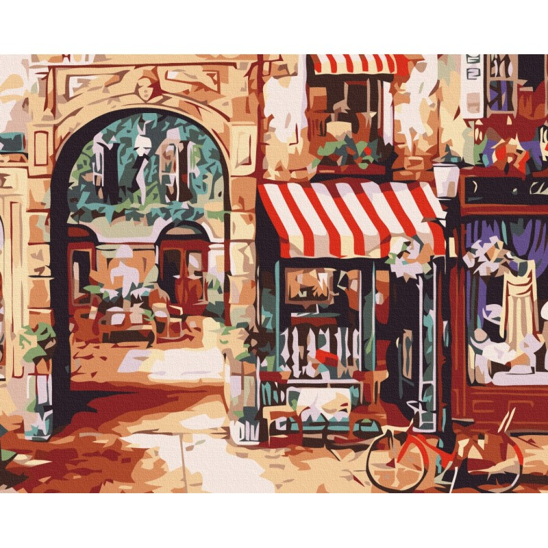 Set Pictura pe numere 40x50cm, Brushme - Strada Paris - panza, cadru de lemn, pensule, culori acrilice, BS7254 [2]