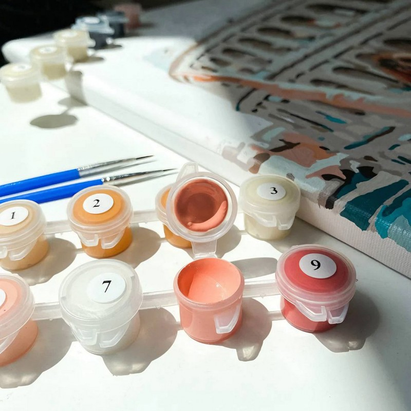 Set Pictura pe numere 40x50cm, Brushme - Strada Paris - panza, cadru de lemn, pensule, culori acrilice, BS7254 [5]