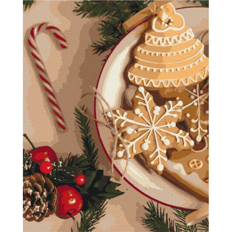 Set pictura pe numere 40x50cm, Brushme - Turta dulce, motive Craciun - pensule, culori, BS52505 [2]