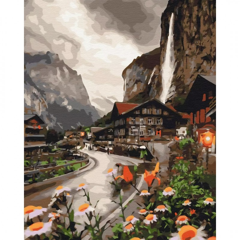 Set Pictura pe numere 40x50cm, Brushme - Zona montana in Elvetia - panza, cadru de lemn, pensule, culori acrilice, BS36527 [2]