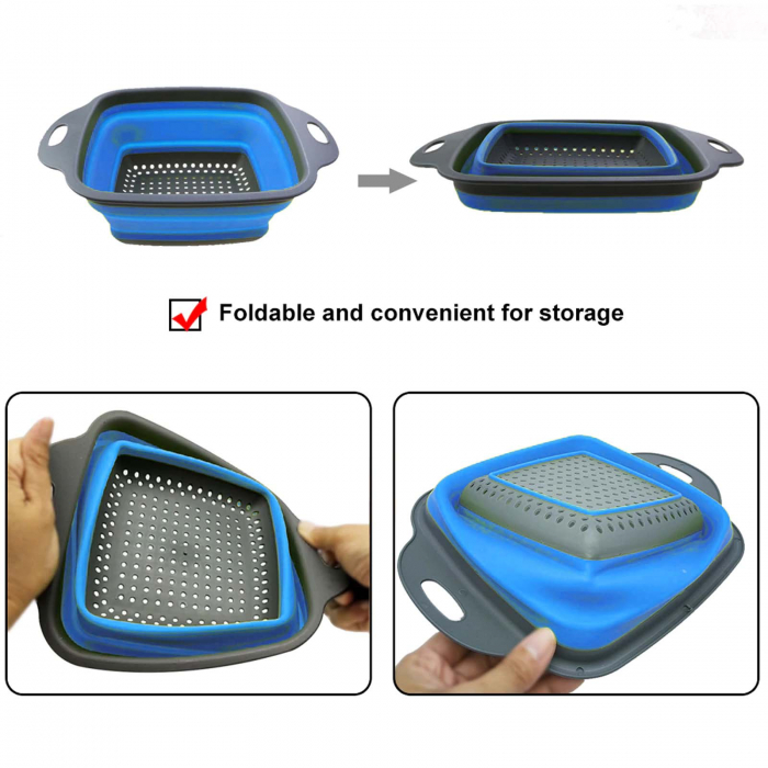 Sita pliabila din silicon, cu manere, Albastra - Micostore.ro [2]