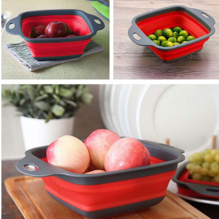 Sita pliabila din silicon, strecuratoare pentru legume si fructe, Rosu [2]