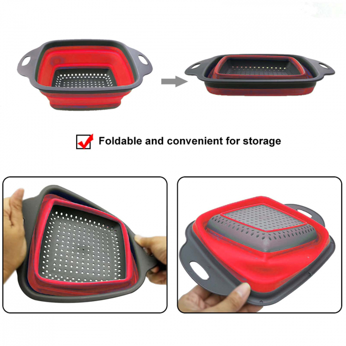 Sita pliabila din silicon, strecuratoare pentru legume si fructe, Rosu [4]