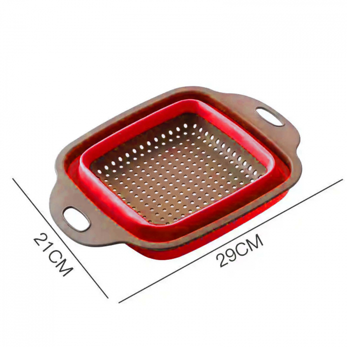 Sita pliabila din silicon, strecuratoare pentru legume si fructe, Rosu [7]
