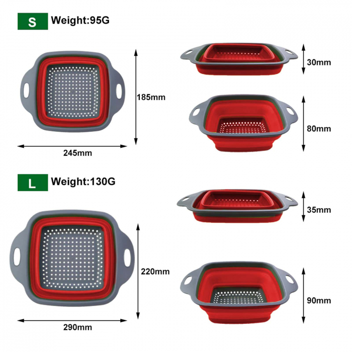 Sita pliabila din silicon, strecuratoare pentru legume si fructe, Rosu [5]