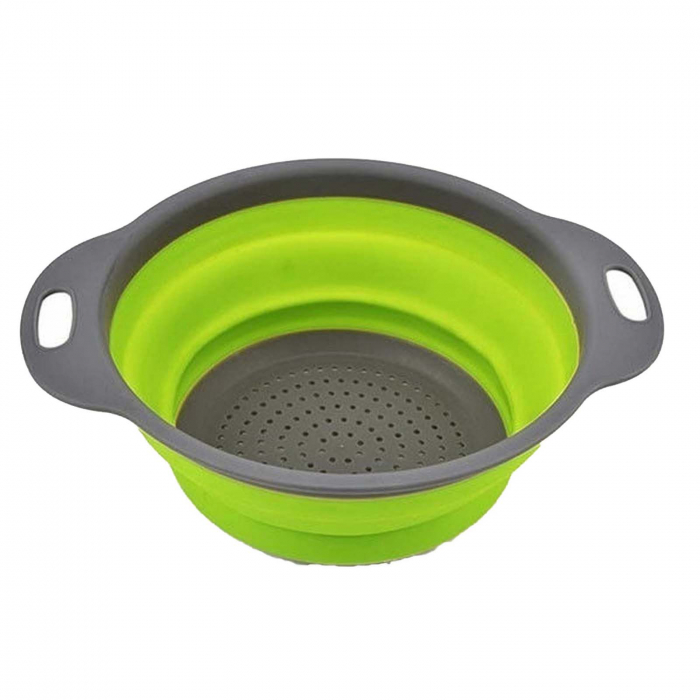 Sita pliabila din silicon, strecuratoare rotunda, cu manere, Verde [4]