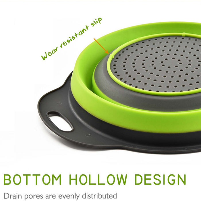 Sita pliabila din silicon, strecuratoare rotunda, cu manere, Verde [8]