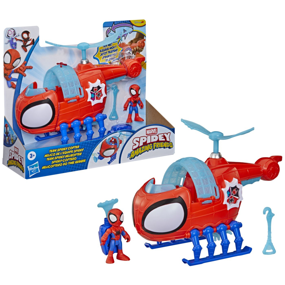 Spidey si prietenii lui uimitori marvel set echipa spidey cu elicopter si accesorii 7.6cm [2]