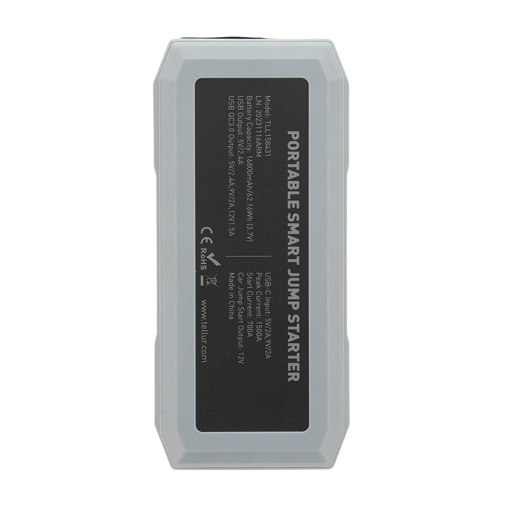 Starter auto portabil Tellur, 12V, 1500A, baterie externă, 16800mAh, lanternă, gri [15]