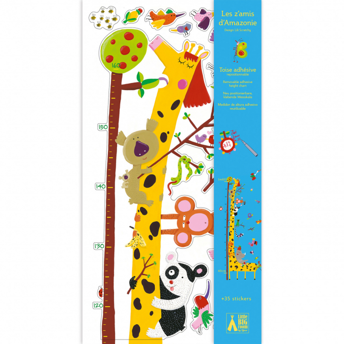 Sticker decorativ perete, metru, masurare inaltime copii, cu abtibilduri reutilizabile, Prieteni din Amazon, Djeco, varsta 0 - 1, 1 - 3, 3 - 6, 6 - 9, 9+ ani, Baiat, Fata [2]