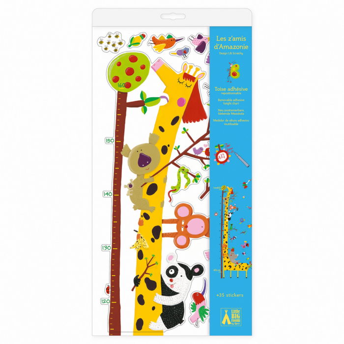 Sticker decorativ perete, metru, masurare inaltime copii, cu abtibilduri reutilizabile, Prieteni din Amazon, Djeco, varsta 0 - 1, 1 - 3, 3 - 6, 6 - 9, 9+ ani, Baiat, Fata [5]