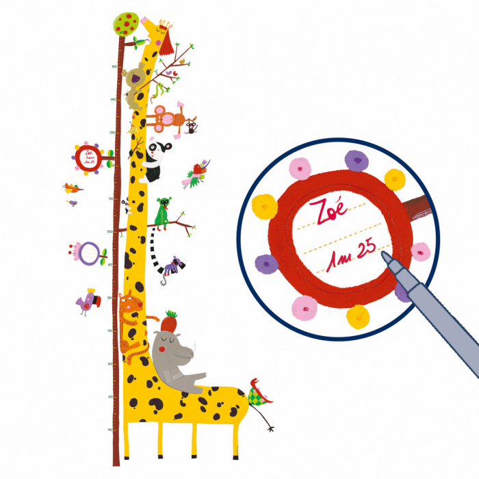 Sticker decorativ perete, metru, masurare inaltime copii, cu abtibilduri reutilizabile, Prieteni din Amazon, Djeco, varsta 0 - 1, 1 - 3, 3 - 6, 6 - 9, 9+ ani, Baiat, Fata [4]