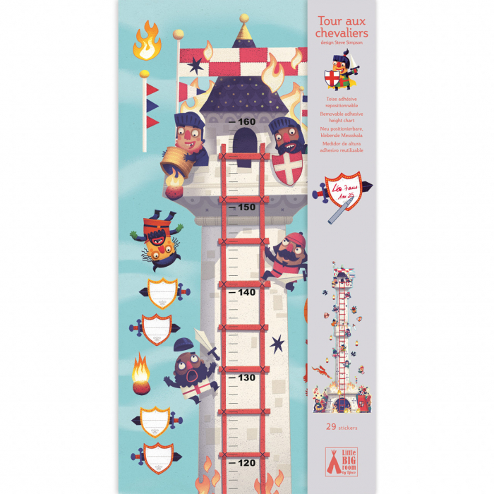 Sticker decorativ perete, metru, masurare inaltime copii, cu abtibilduri reutilizabile, Turnul cavalerului, Djeco, varsta 1 - 3, 3 - 6, 6 - 9 ani, Baiat [3]