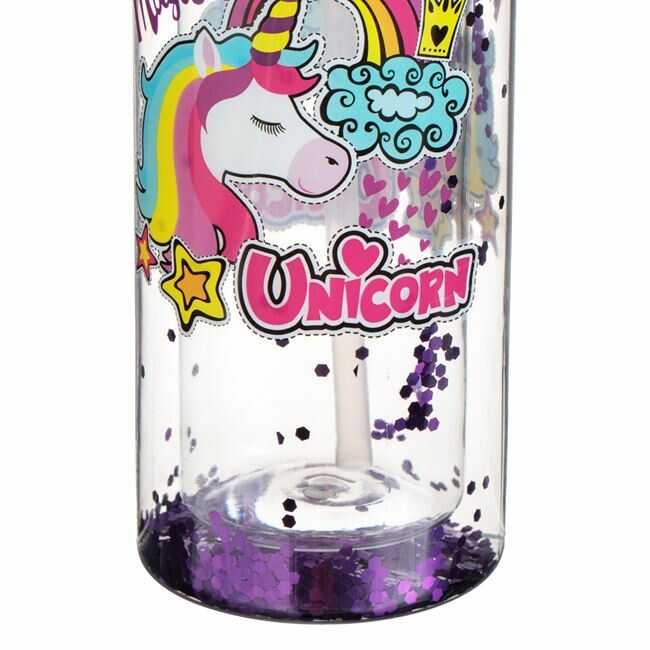 Sticle Apa Copii, Gradinita si Scoala, 500 ml cu Pai, Unicorn [5]