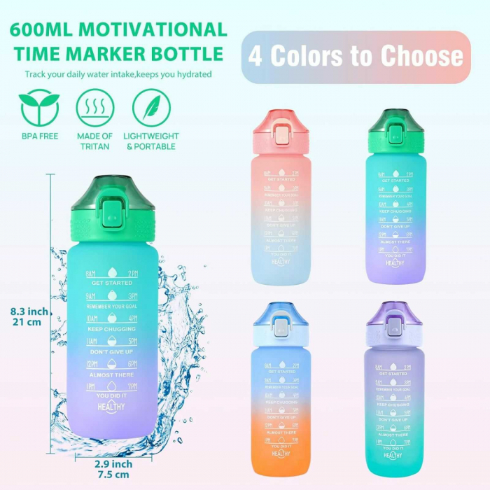 Sticla de Apa Reutilizabila, Mesaje Motivationale, 600 ml, Portocaliu [5]