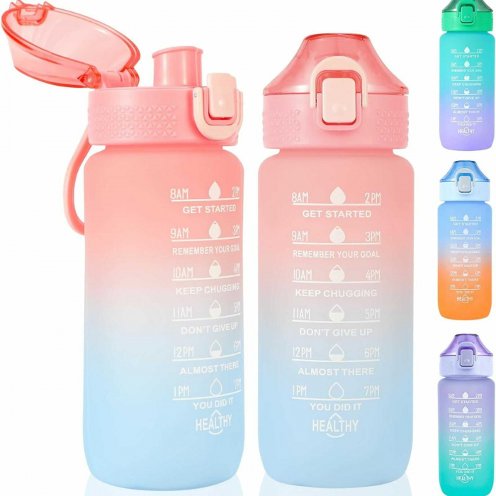 Sticla de Apa Reutilizabila, Mesaje Motivationale, 600 ml, Roz [11]