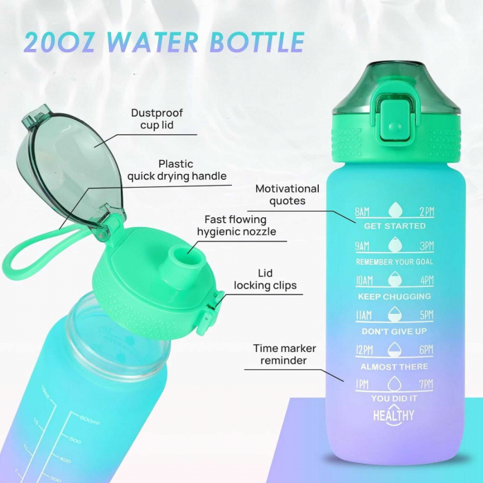Sticla de Apa Reutilizabila, Mesaje Motivationale, 600 ml, Roz [5]