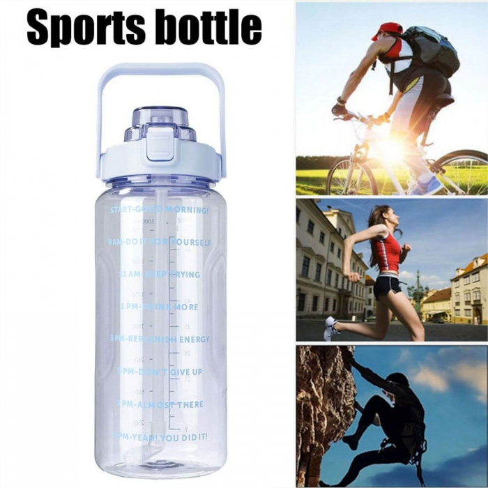 Sticla de apa 2L cu marcaje de timp si mesaje motivationale,Albastru [3]