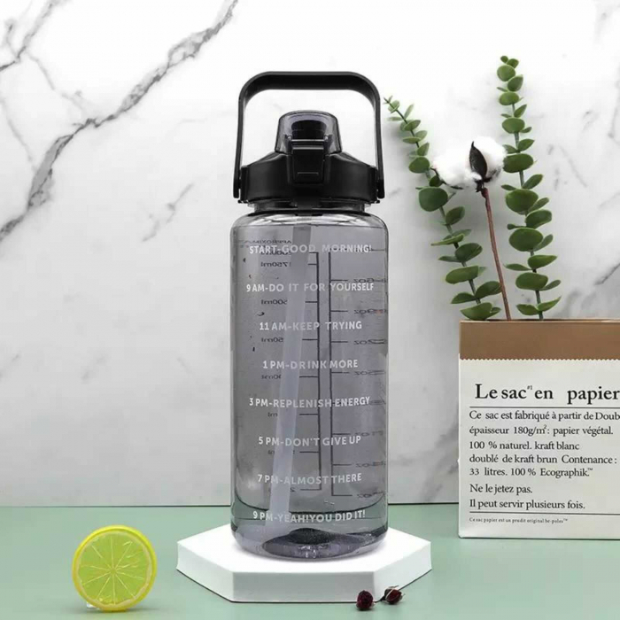 Sticla de apa 2L cu marcaje de timp si mesaje motivationale,neagra [2]